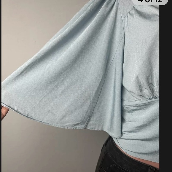 Anthropologie Blue Bell Sleeve Wrap Blouse - Picture 4 of 12